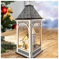 Hti-Living LED Holzlaterne mit Kirche und Figuren Weihnachtsdeko mit