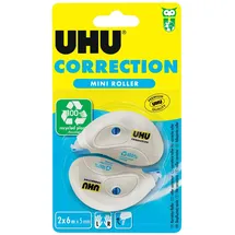 UHU Correction Mini, Handliche Korrekturroller zum schnellen, sauberen und zeilengenauen Korrigieren von Texten, weiß deckend, 6 m x 5 mm