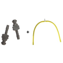 UNGER nLite® Schlauch/Bürste Anschluss + Strahldüsen, Effektivere Reinigung durch Verbindung von Wasserschlauch und Düsen mit Bürste, 2 Schlauchstücke (Ø 5 mm) mit 1 T-Stück und 1 Set Strahldüsen