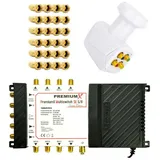 PremiumX SAT Multischalter PMSE 5/8 Satelliten Multiswitch Quattro LNB weiß 24x F-Stecker für 8 Teilnehmer FullHD 4K UHD 8K