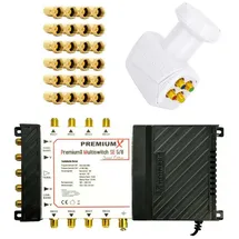 PremiumX SAT Multischalter PMSE 5/8 Satelliten Multiswitch Quattro LNB weiß 24x F-Stecker für 8 Teilnehmer FullHD 4K UHD 8K