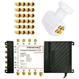 PremiumX SAT Multischalter PMSE 5/8 Satelliten Multiswitch Quattro LNB weiß 24x F-Stecker für 8 Teilnehmer FullHD 4K UHD 8K