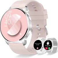 Erkwei Smartwatch Damen mit Bluetooth Anrufe 1.32" mit Schrittzähler Pulsmesser SpO2 Schlafmonitor Menstruationszyklus Fitnessuhr Sportuhr Android iOS - Rosa