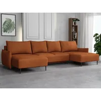 Mirjan24 Wohnlandschaft Santi U, Ecksofa mit Bettkasten und Schlaffunktion, Schwarz Metallfüße, Aufklappmechanismus (Farbe: Velo 627) - Orange