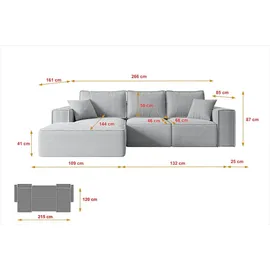 altdecor Ecksofa Cord 2-Sitzer Grau