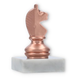 Pokal Metallfigur Schach Springer bronze auf weißem Marmorsockel 10,0cm