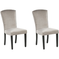 Stuhl beige mit Nieten Samt 2er Set Beine aus Kiefernholz Glamour Stil Piseco