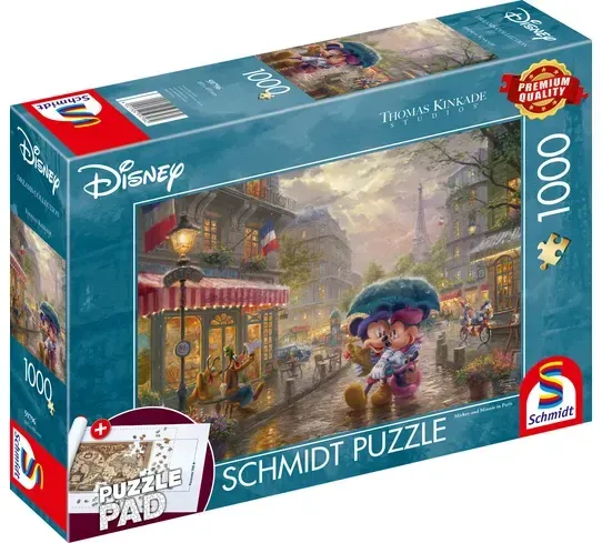 Schmidt Spiele - Erwachsenenpuzzle - Disney - Minnie und Mickey in Paris, 1000 Teile Puzzle, inklusive Puzzle Pad