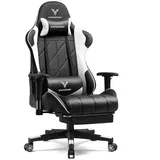 EXRACING Gaming Stuhl Racing Gamer Stuhl, Ergonomischer Gaming Sessel mit biionische Rückenlehne, Gaming Chair PU Leder PC-Stuhl 150KG, Weiß - Weiß