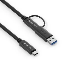 PureLink USB-C auf USB-C Kabel mit USB-A Aufsatz - 3.2 Gen 2x1, 5A, 10G, DP Alt Mode - iSerie - schwarz - 1,00m