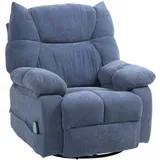 Homcom Relaxsessel mit Massagefunktion, Elektrisch Fernsehsessel mit Wärmfunktion, Liegefunktion, Drehbar Massagesessel Blau Kunststoff, 90x98x98 cm, Wohnzimmer, Sessel,
