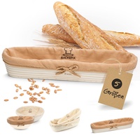 Backefix Gärkörbchen Baguette oval 44 cm für 500g Baguette Brot - mit Leinentuch | Brot backen Zubehör für perfekt geformtes, handgemachtes Brot | naturbelassener Gärkorb zum Brotbacken, Baguette Korb