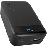 SBS Compact PowerBank, 20000mAh, 20W Power Delivery (PD 3.0 PPS), AFC, Powerbank mit Schnelllade, LCD-Display, USB-C, USB-A, tragbares Reiseladegerät, kompaktes Design, Schwarz
