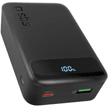 SBS Compact PowerBank, 20000mAh, 20W Power Delivery (PD 3.0 PPS), AFC, Powerbank mit Schnelllade, LCD-Display, USB-C, USB-A, tragbares Reiseladegerät, kompaktes Design, Schwarz
