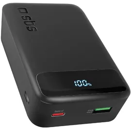 SBS Compact PowerBank, 20000mAh, 20W Power Delivery (PD 3.0 PPS), AFC, Powerbank mit Schnelllade, LCD-Display, USB-C, USB-A, tragbares Reiseladegerät, kompaktes Design, Schwarz