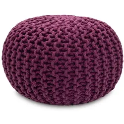 Amagohome Strickhocker XXL Pouf Ø55 H37cm Bodenkissen Sitzpouf Baumwolle nachhaltig : violett