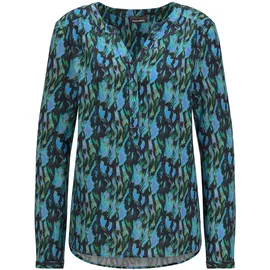 GOLDNER Florale Druckbluse mit V-Ausschnitt petrol 23