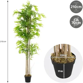 ML-Design Künstlicher Bambus 210cm Groß Kunstpflanze mit Echtholzstamm