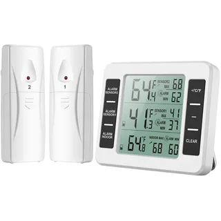 Kühlschrankthermometer, Ankilo Digital Thermometer mit 2 Sensor,Gefrierschrank Thermometer Wireless mit LCD-Display,Temperatur Alarm,Temperatur Tester für Haus