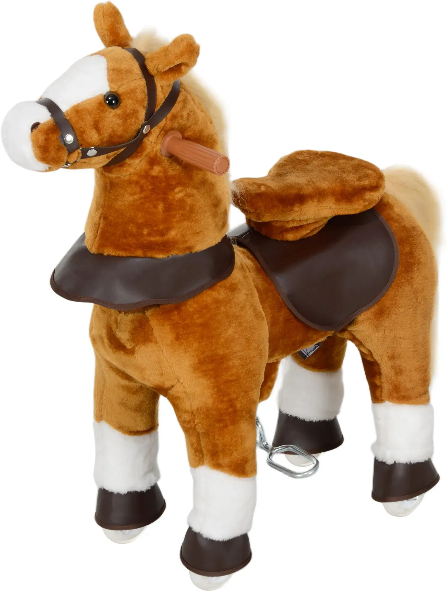 AIYAPLAY Kinderreitpferd, Rollenpferd mit erhöhtem Sattel, Soundeffekt, für Kinder von 3-5 Jahren, max. Belastung 60 kg, braun   Aosom