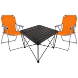 Mojawo 3teiliges Campingmöbel Set Campingtisch Campingstuhl L70xB70xH56cm - Orange/Schwarz