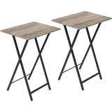 HOOBRO Beistelltisch Klappbar, Kleiner tabletttisch, TV Tray 2er Set, klapptisch Snack Tisch Industriestil, Sofatisch für kleinen Raum, einfach montierbar, Greige-Schwarz EBG25BZ01