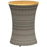 vidaXL Garten-Beistelltisch Trommelform Grau Poly Rattan & Massivholz