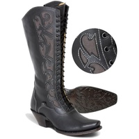 Damen Western Cowboy Biker Leder Stiefel Boots »WBL-30« Schwarz