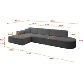 altdecor Ecksofa Ottomane Links IREA-L2-v4 327x165x77 cm Grau