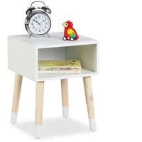 Relaxdays Kinder-Nachttisch, Weiß, Holz, 30x40x30 cm, Kinder- & Jugendzimmer,
