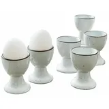 Loberon Eierbecher 6er Set Biarré - Steingut mit Zierendem Farbrand - Handgetöpfert - Glänzende Oberfläche - 6.5cm, weiß