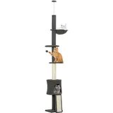 PawHut Kratzbaum Deckenhoch höhenverstellbar 200-240 cm Katzenbaum mit Hängematte, Höhle, Kratzstamm, Rampe und Sitzstangen Katzenkratzbaum für Katzen bis 5 kg Dunkelgrau