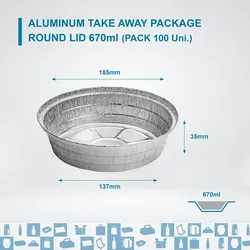 Set von 100 Aluminiumschalen mit Deckel für Lebensmittel, Einweg, 670 ml - Perfekte Verpackung für Grillfeste, Transport von Lebensmitteln