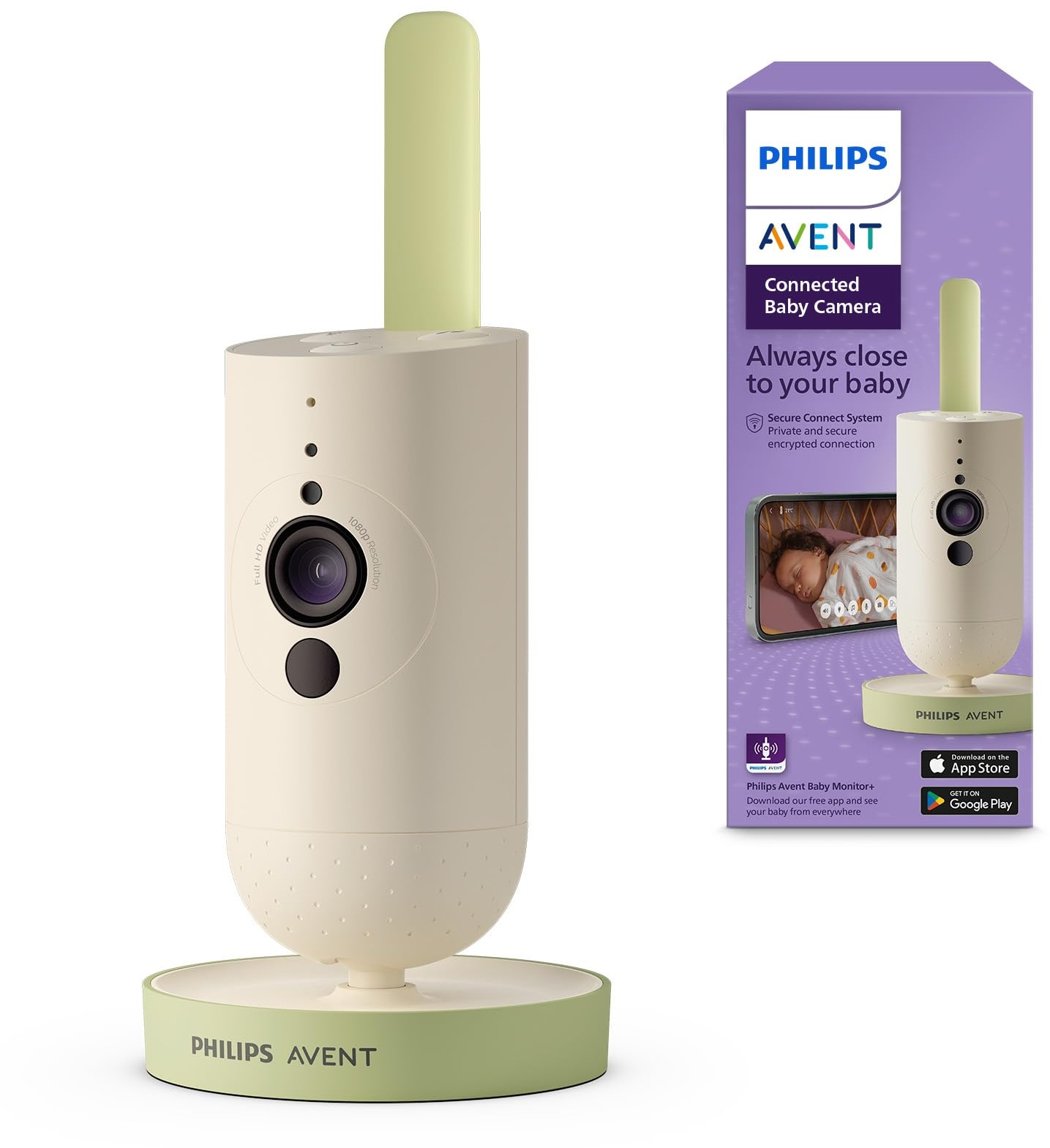 Philips Avent Connected Babykamera mit App, private und sichere Verschlüsselung, Audio, 2-facher Zoom, Nachtsichtfunktion, VOX, Gegensprechfunktion, Schlaflieder und weißes Rauschen (Modell SCD643/26)
