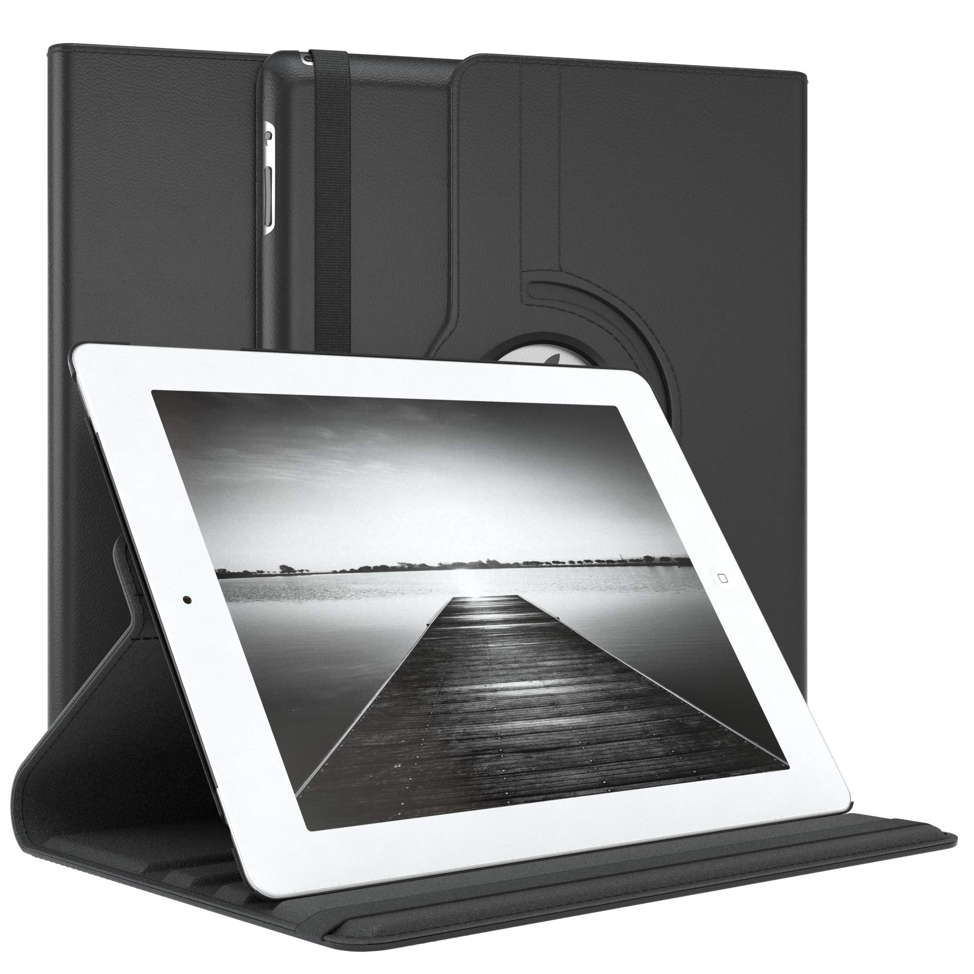 EAZY CASE - Tablet Hülle für iPad 2 / iPad 3 / iPad 4 Schutzhülle 9.7 Zoll Smart Cover Tablet Case Rotationcase zum Aufstellen Klapphülle 360° drehbar mit Standfunktion Tasche Kunstleder Schwarz