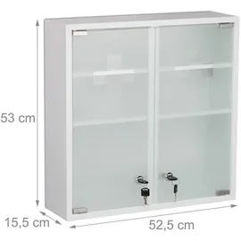 Relaxdays Medizinschrank, 2 türig, abschließbar, 3 Fächer, HBT 53x52,5x15,5 cm, Medikamente, Arzneischrank hängend, weiß