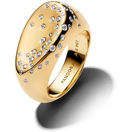 Pandora 164671C01 Ring für Damen Ovaler Siegelring mit Steinbesatz Goldfarben, 54/17,2