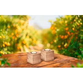 Marrakesch Orient & Mediterran Interior 4er Set Holz Teelichthalter als Tischdeko Massivo Natur