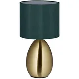 Relaxdays Nachttischlampe mit Touch, moderne Tischlampe, HxD: 34x18 cm, E14, Tischlampe mit Stoffschirm, gold/dunkelgrün