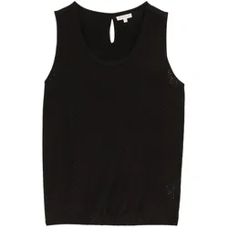 TOM TAILOR Damen Ajour Top im Material-Mix, schwarz, Uni, Gr. XL