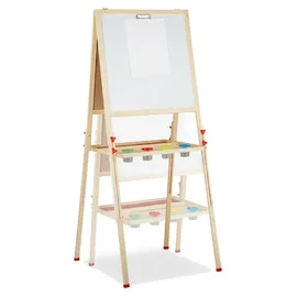 Relaxdays Standtafel Kinder, mit Whiteboard Weiß,Dunkelgrün,Hellbraun