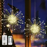 2 Stück LED Lichterkette Feuerwerk,180 LED Feuerwerk Licht Außen,Feuerwerk Lichterkette,8 Modi Wasserdicht Feuerwerk Licht,Fernbedienung,Kupferdraht Feuerwerk Lichter für Balkon Garten Deko