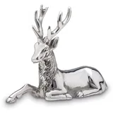 Gro�e Liegende Silber Deko Hirsch Figur & Geweih - Weihnachten Wildfigur 15 cm