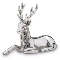 Große Liegende Silber Deko Hirsch Figur & Geweih - Weihnachten Wildfigur 15 cm