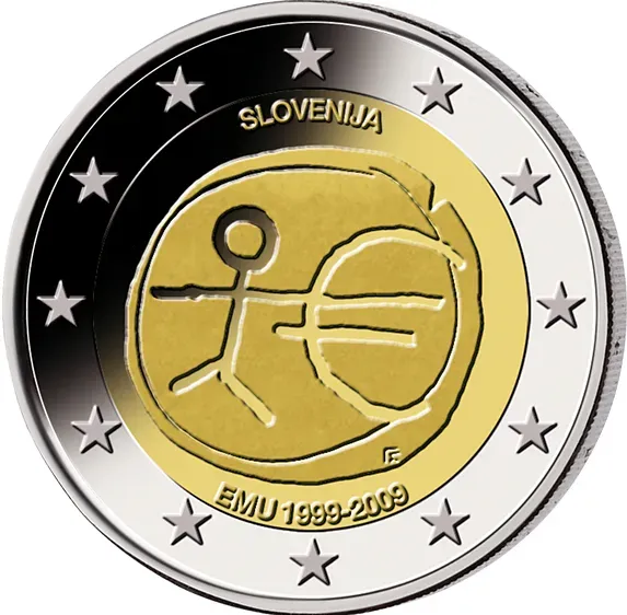 2 Euro Gedenkmünze "10 Jahre Wirtschafts- und Währungsunion" 2009 aus Slowenien