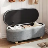 Sitzbank Mit Stauraum Und Weichem Fleece Bezug, Diese Vielseitige Truhenbank Mit Holzbeinen Und Öffenbarem Deckel Ist Ideal Für Wohnzimmer, Flur Oder Schlafzimmer. Farbe: Grau, Maße: 110 X 41 X 47 Cm