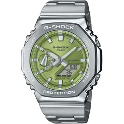 Chronograph CASIO G-SHOCK Armbanduhren silberfarben-grün, grau Herren Quarzuhr, Armbanduhr, Herrenuhr, Edelstahlarmband, Stoppfunktion