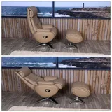Mendler Relaxsessel mit Hocker HWC-K98, Fernsehsessel Sessel, Liegefunktion drehbar, Metall Echtleder/Kunstleder ~ taupe