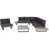 Mendler Garten-Garnitur mit Sessel HWC-H54, Lounge-Set Sofa, Spun Poly Akazie Holz FSC® Aluminium ~ grau, Polster dunkelgrau