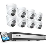 ZOSI 4K Überwachungskamera Set Aussen, 8X 8MP PoE IP Außen Kameras und 8CH 4TB HDD NVR für 24/7 Aufzeichnung, Personenerkennung, Alarm